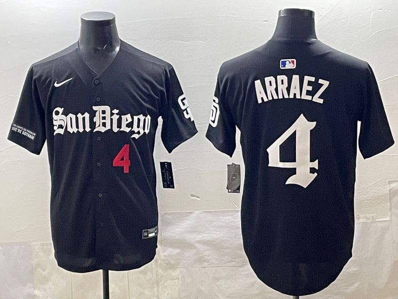 Men 2025 San Diego Padres 4 Arraez Black Five generations Joint Name Nike MLB Jersey style 10